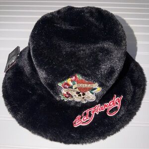 Ed Hardy Faux Fur Bucket Hat NWT one size